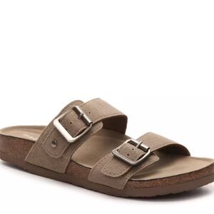 Madden Girl Tan Birkenstock Style Sandals Silver Hardware Size 7.5